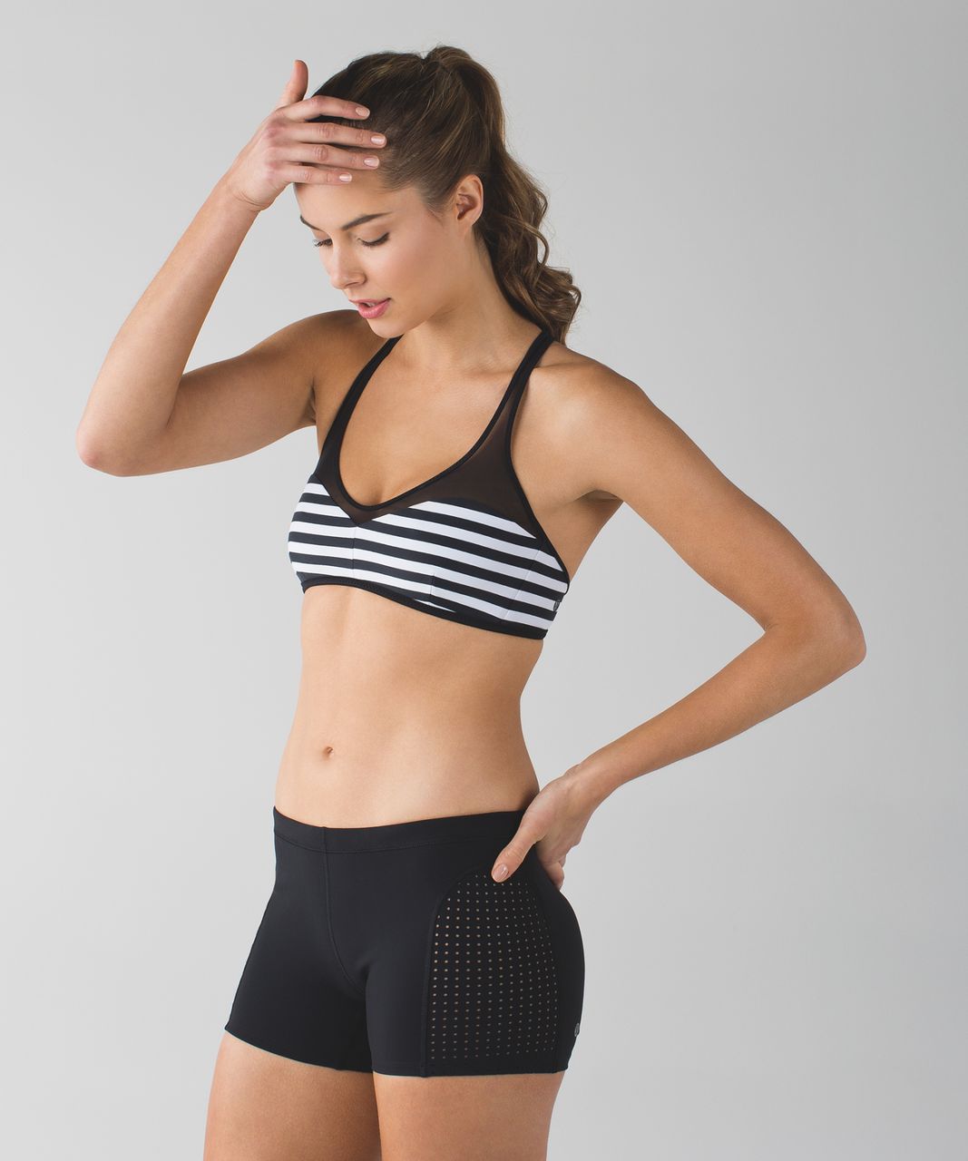 Lululemon Water:  Salty Swim Sport Top - Black / Narrow Bold Stripe Printed White Black