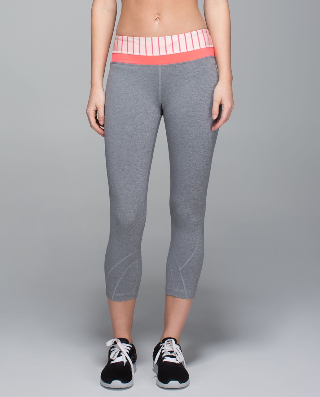 Lululemon Run:  Inspire Crop II *All Luxtreme - Heathered Slate / Parallel Stripe Butter Pink Electric Coral