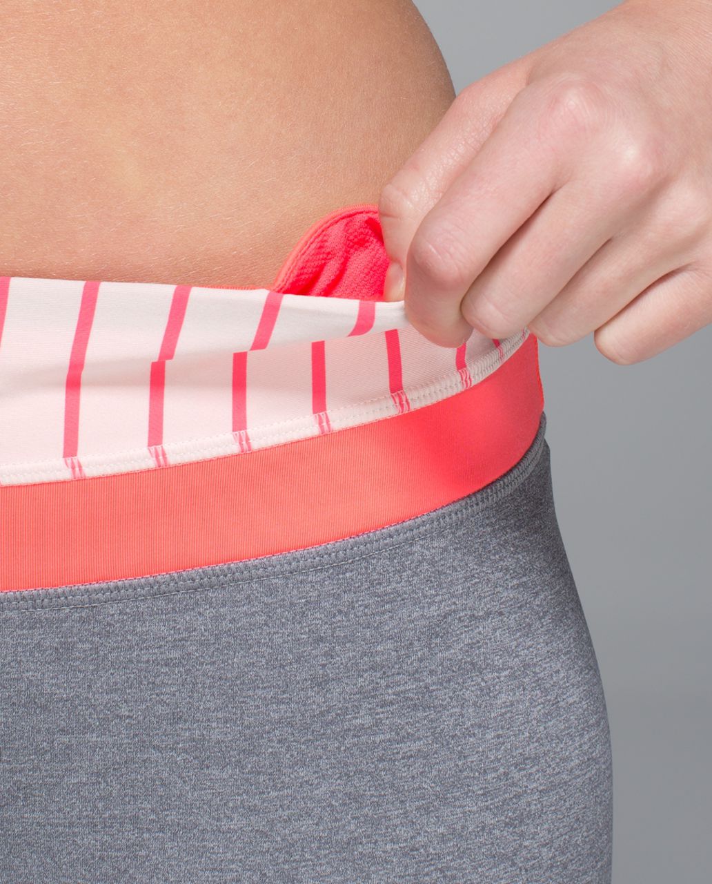 Lululemon Run:  Inspire Crop II *All Luxtreme - Heathered Slate / Parallel Stripe Butter Pink Electric Coral