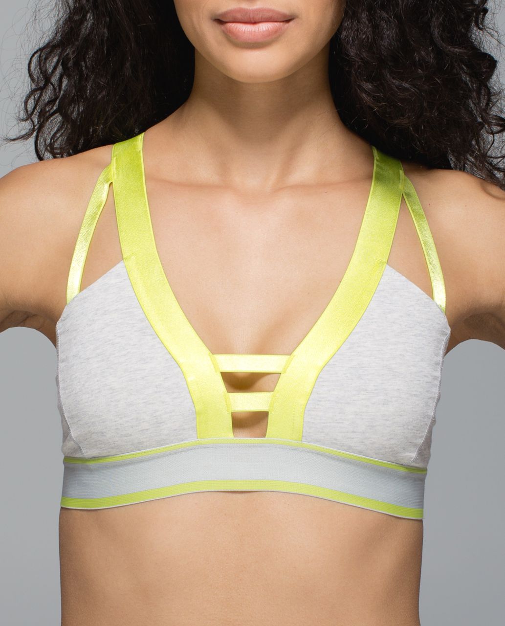 Lululemon Inner Essence Bra - Heathered Light Grey / Silver Spoon / Clarity Yellow