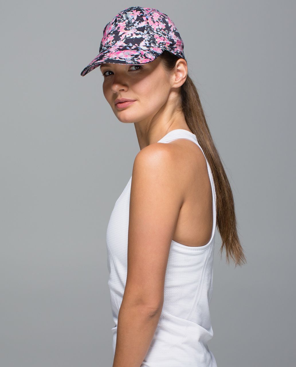 Lululemon Race To Win Run Hat - Crosscourt Petal Black Pow Pink Light / Sea Mist