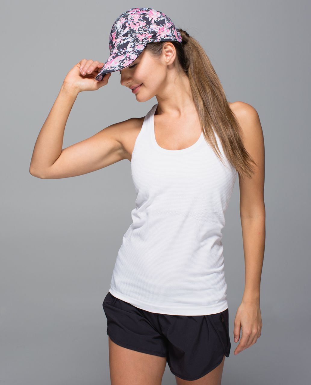 Lululemon Race To Win Run Hat - Crosscourt Petal Black Pow Pink Light / Sea Mist