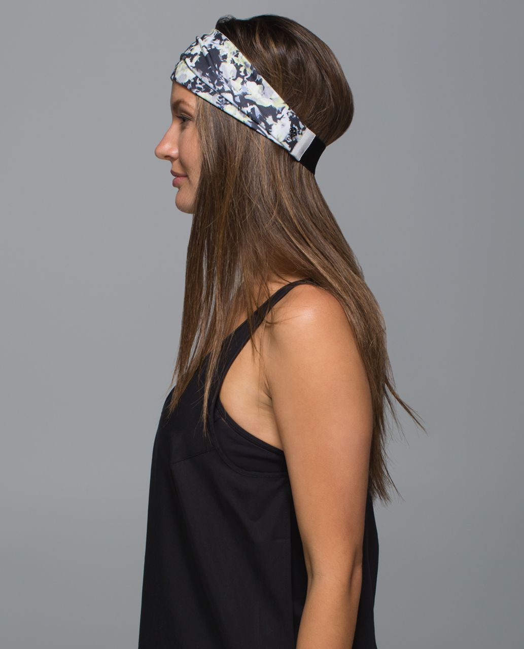 Lululemon Fringe Fighter Headband - Crosscourt Petal Black Clarity Yellow / White