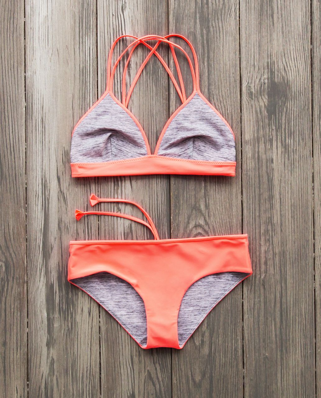 Lululemon Water:  Salty Swim Cross Back Top - Grapefruit / Mini Oki Heathered Print Silver Spoon Slate