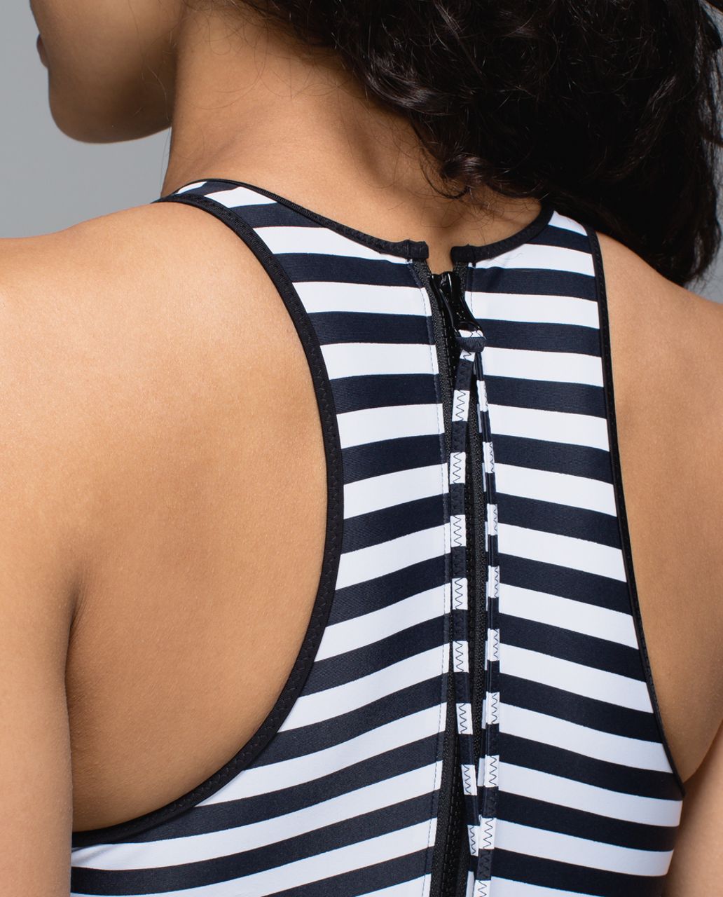 Lululemon Water:  Salty Swim Front Racer - Narrow Bold Stripe Printed White Black / Black