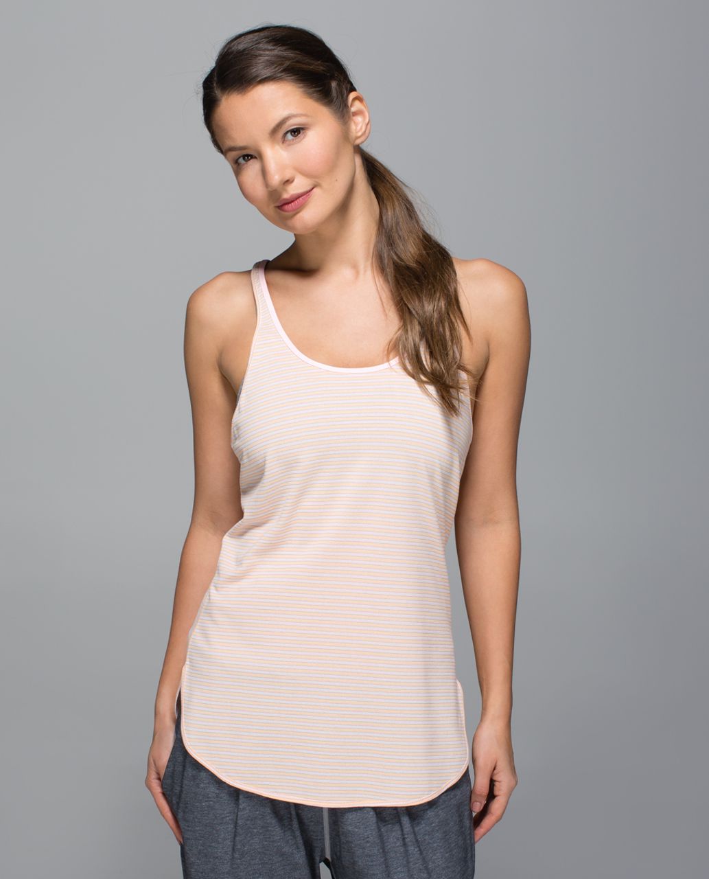 Lululemon What The Sport Singlet - Silver Stripe Peach Fuzz Blush Quartz