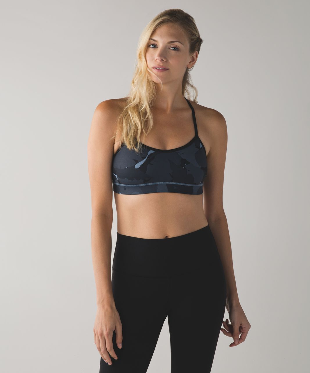 Lululemon Flow Y Bra IV - Palm Party Blue Denim Black / Black