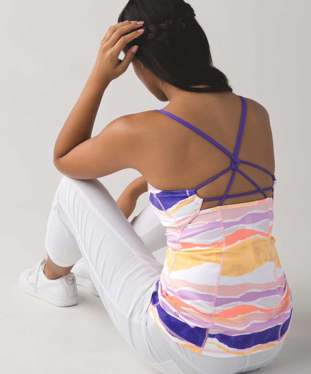 Lululemon Dancing Warrior Tank - Bleacher Stripe White Iris Flower / Iris Flower