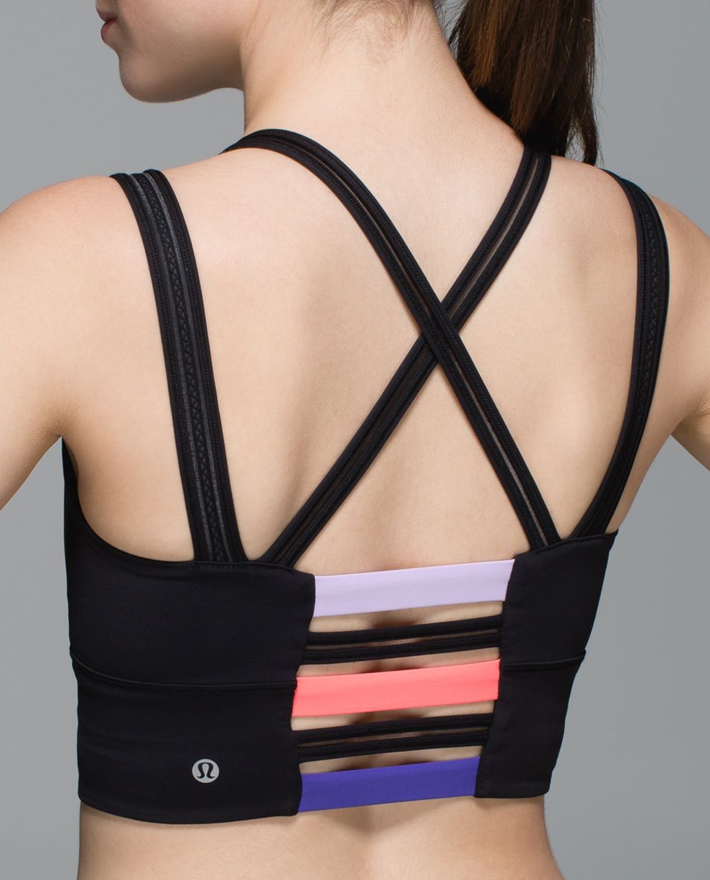 Lululemon Happy Strappy Long Line Bra - Bleacher Stripe Black Iris Flower / Black