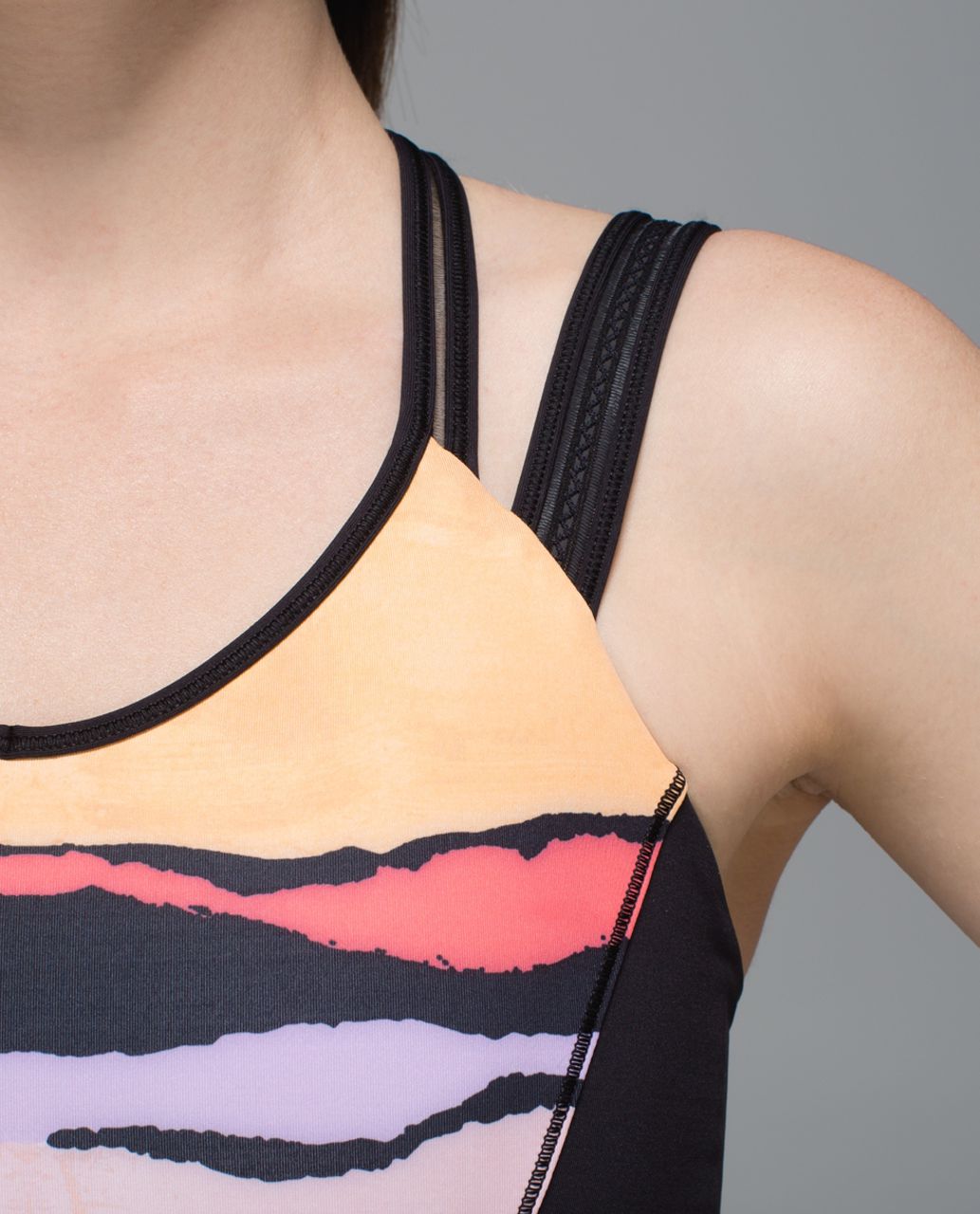 Lululemon Happy Strappy Long Line Bra - Bleacher Stripe Black Iris Flower / Black