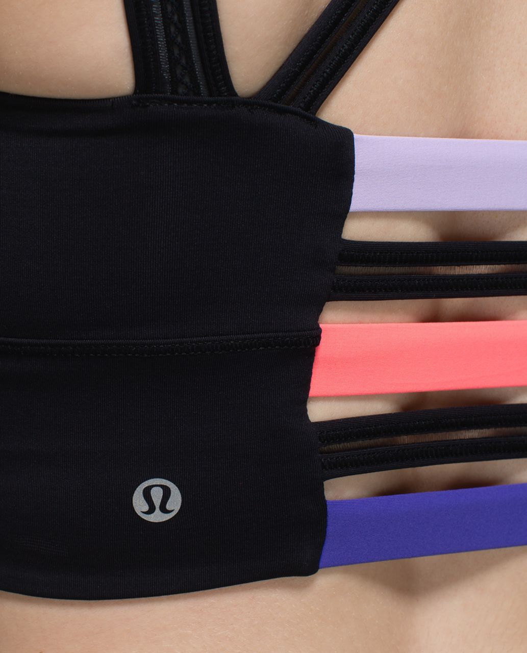 Lululemon Happy Strappy Long Line Bra - Bleacher Stripe Black Iris Flower / Black