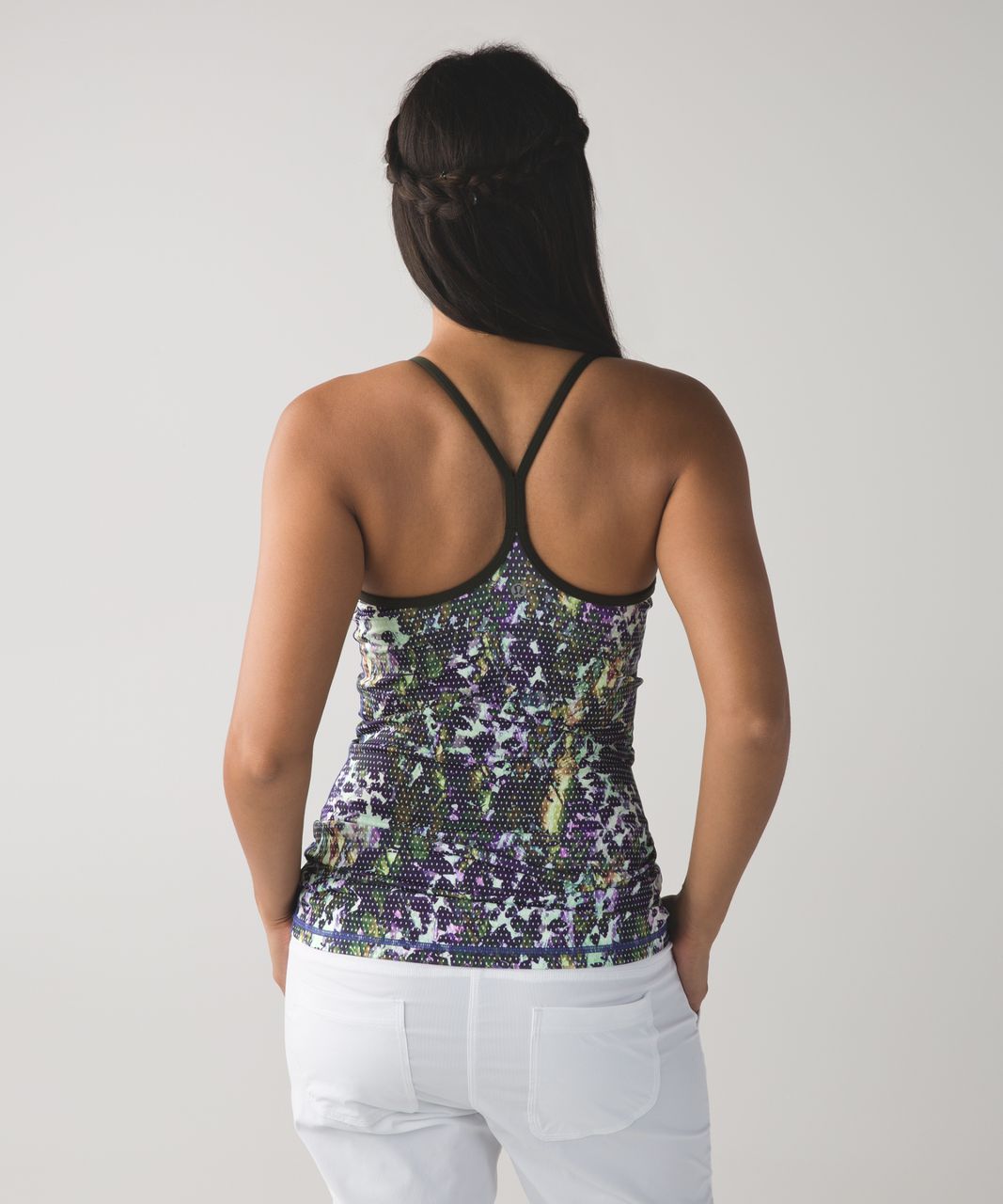 Lululemon Power Y Tank *Luon - Floral Sport White Multi / Gator Green