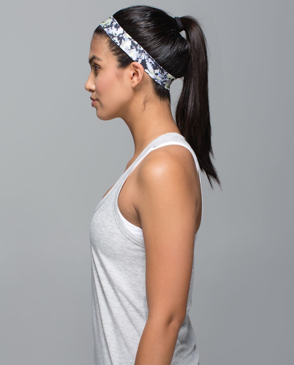 Lululemon Skinny Fly Away Tamer Headband - Crosscourt Petal Black Clarity Yellow