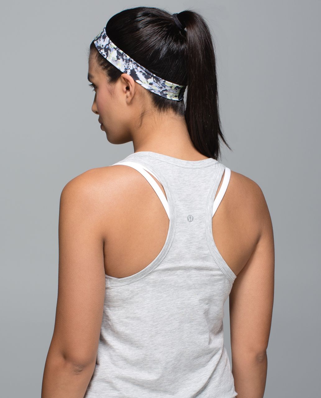 Lululemon Skinny Fly Away Tamer Headband - Crosscourt Petal Black Clarity Yellow