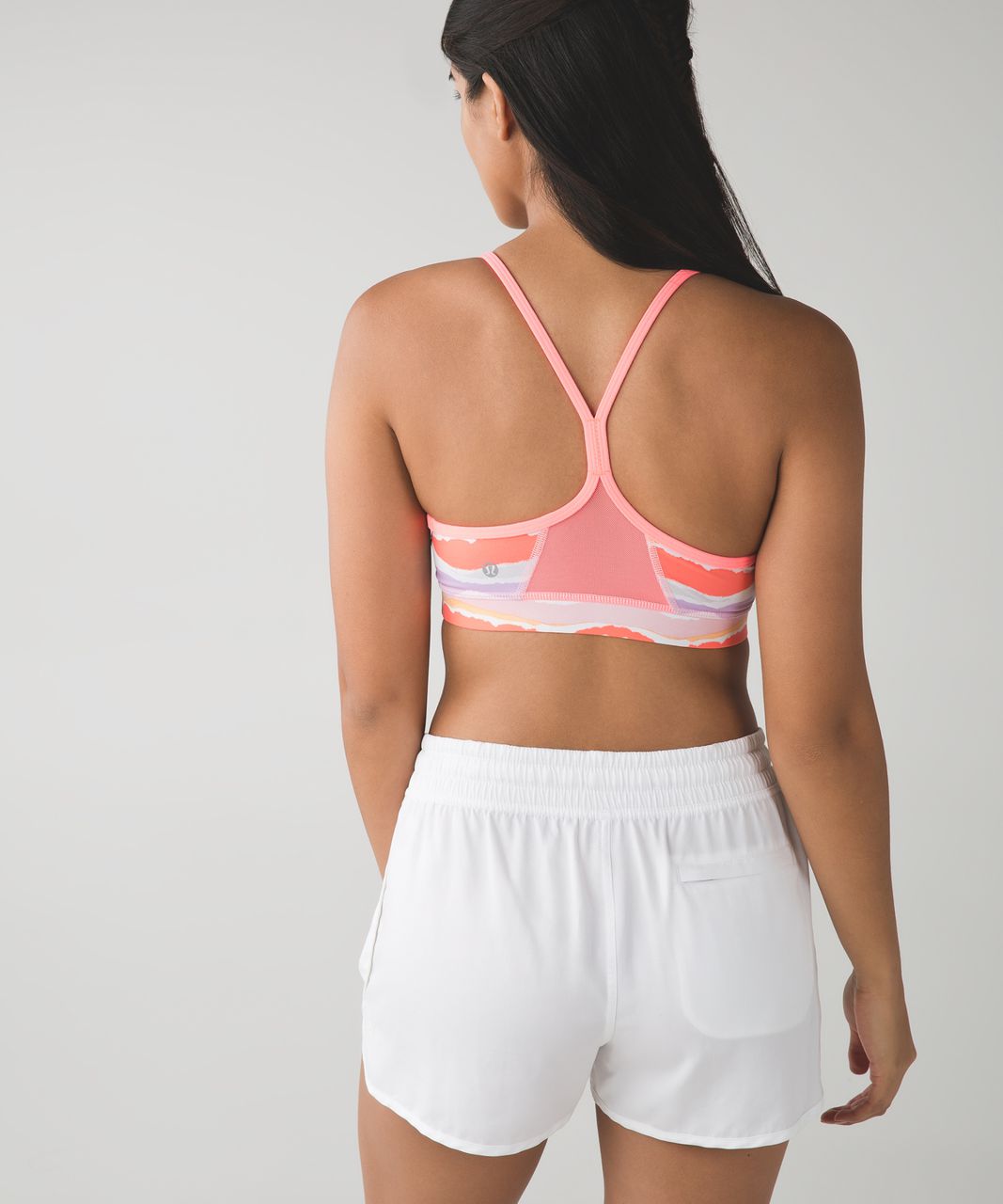 Lululemon Flow Y Bra IV - Bleacher Stripe White Iris Flower / Grapefruit