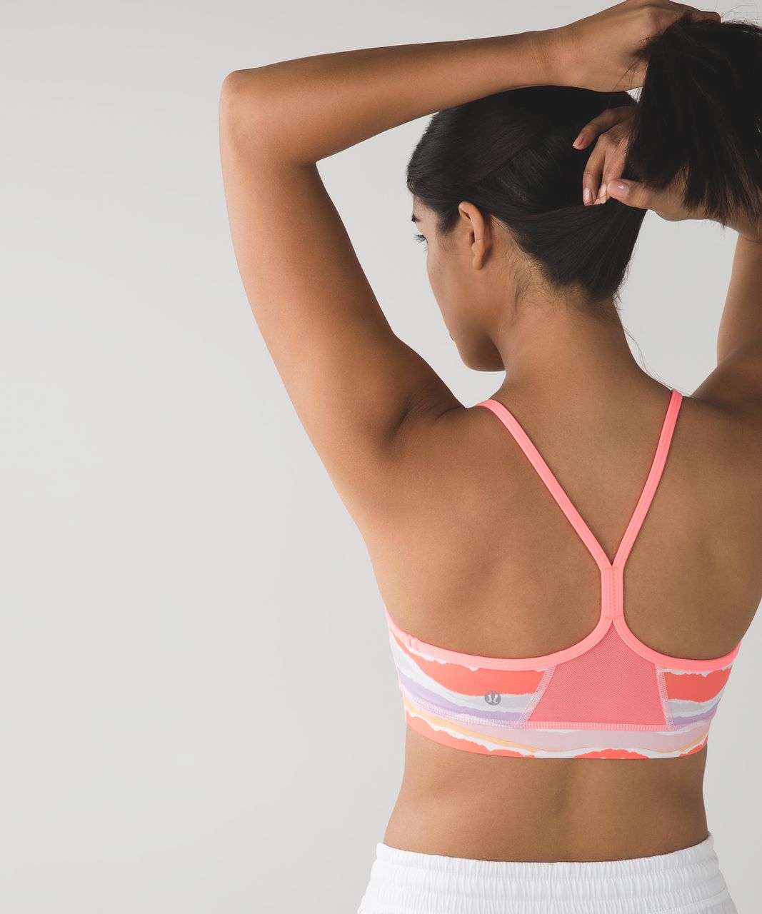 Lululemon Flow Y Bra IV - Bleacher Stripe White Iris Flower / Grapefruit