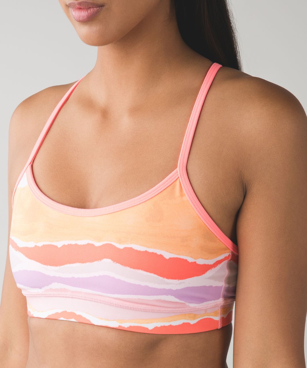 Lululemon Flow Y Bra IV - Bleacher Stripe White Iris Flower / Grapefruit