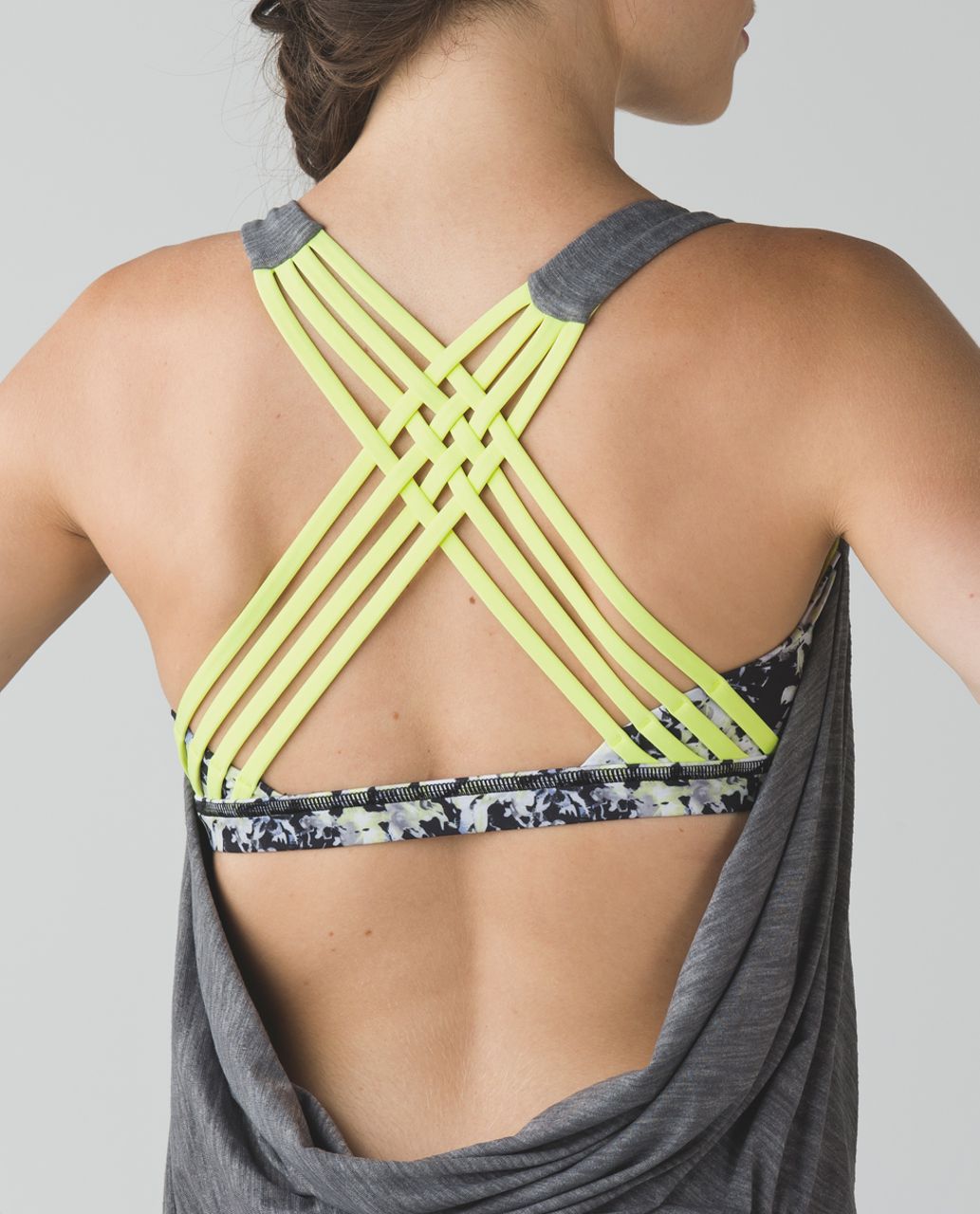 Lululemon Wild Tank Top Strappy Built-In Bra Gray Yellow size 6 Top