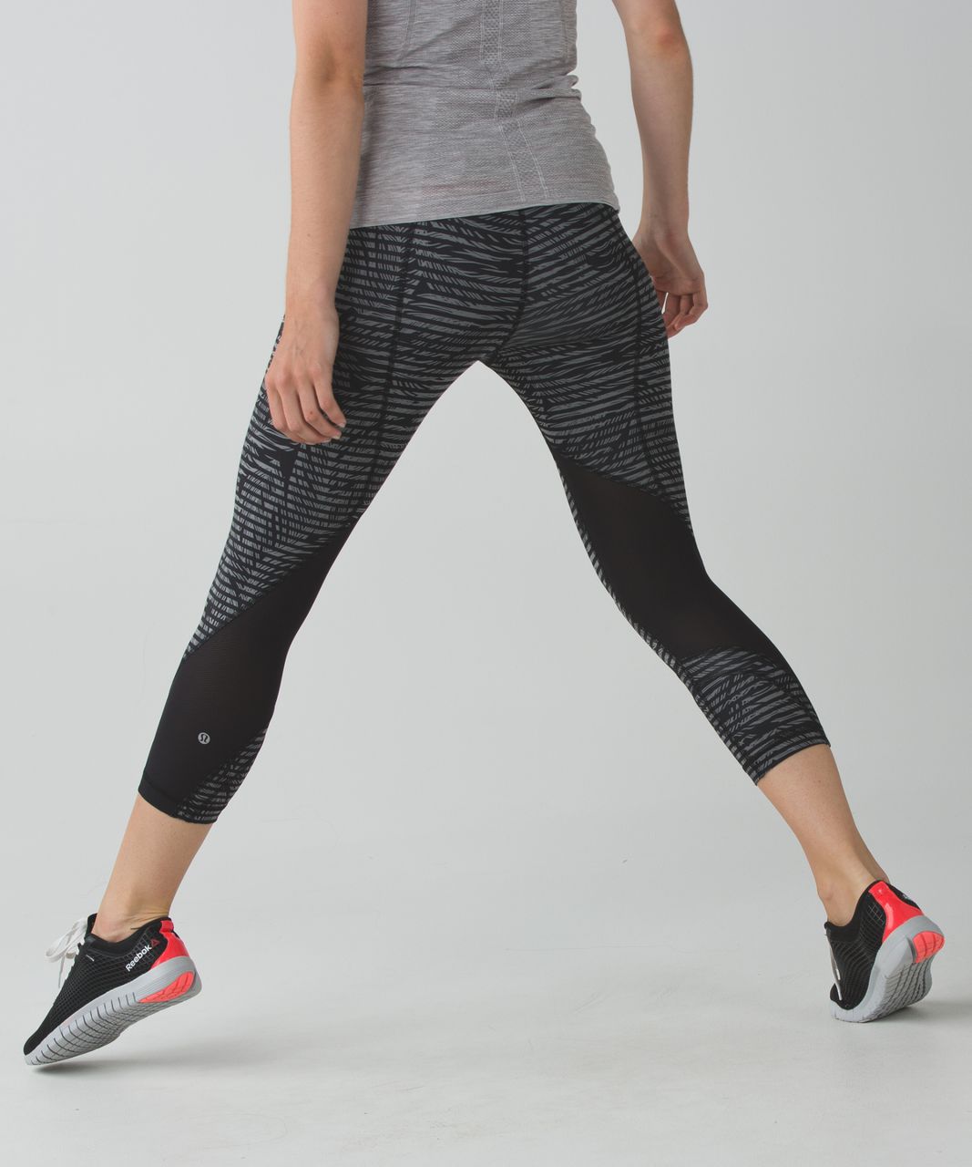 Lululemon Run: Inspire Crop II *Full-On Luxtreme (Mesh) - Stripe Play Slate  Black / Grapefruit - lulu fanatics