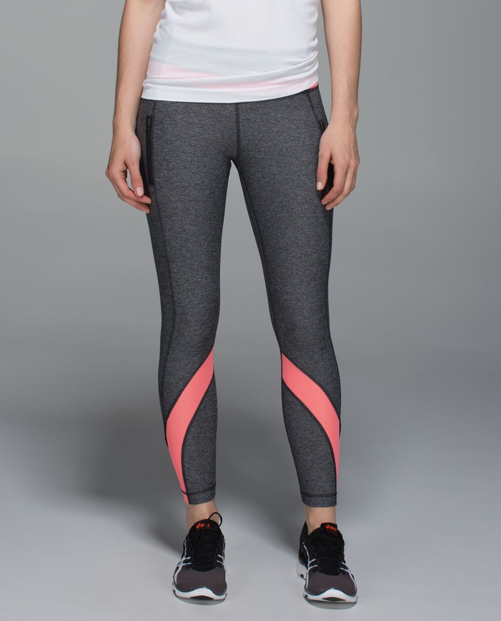 Lululemon Inspire Tight II (Mesh) - Heathered Black / Grapefruit