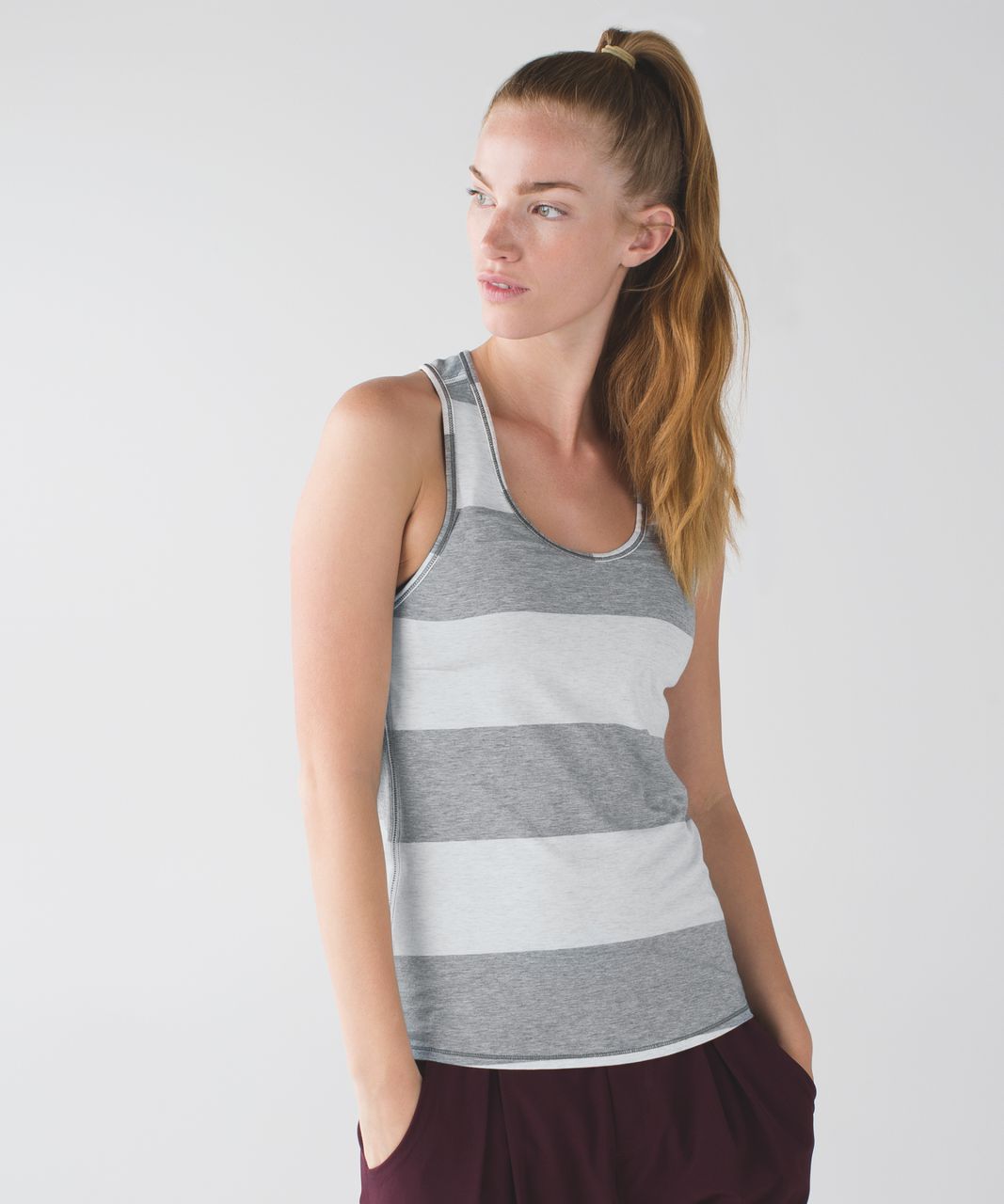 Lululemon Superb Tank - Bold Stripe Heathered Medium Grey Heathered Angel White