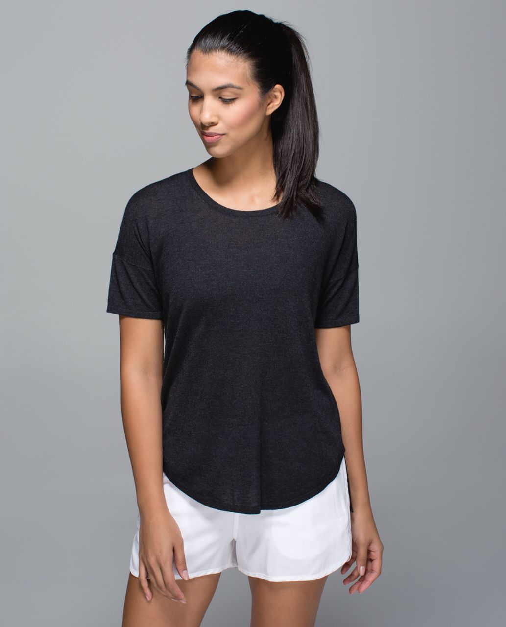 Lululemon Daya Knit Tee - Heathered Black - lulu fanatics