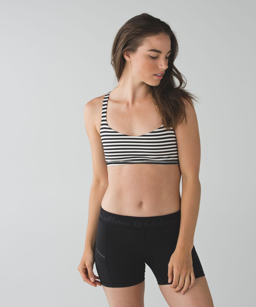 Lululemon Free To Be Bra - Narrow Bold Stripe Black Angel Wing / Grapefruit