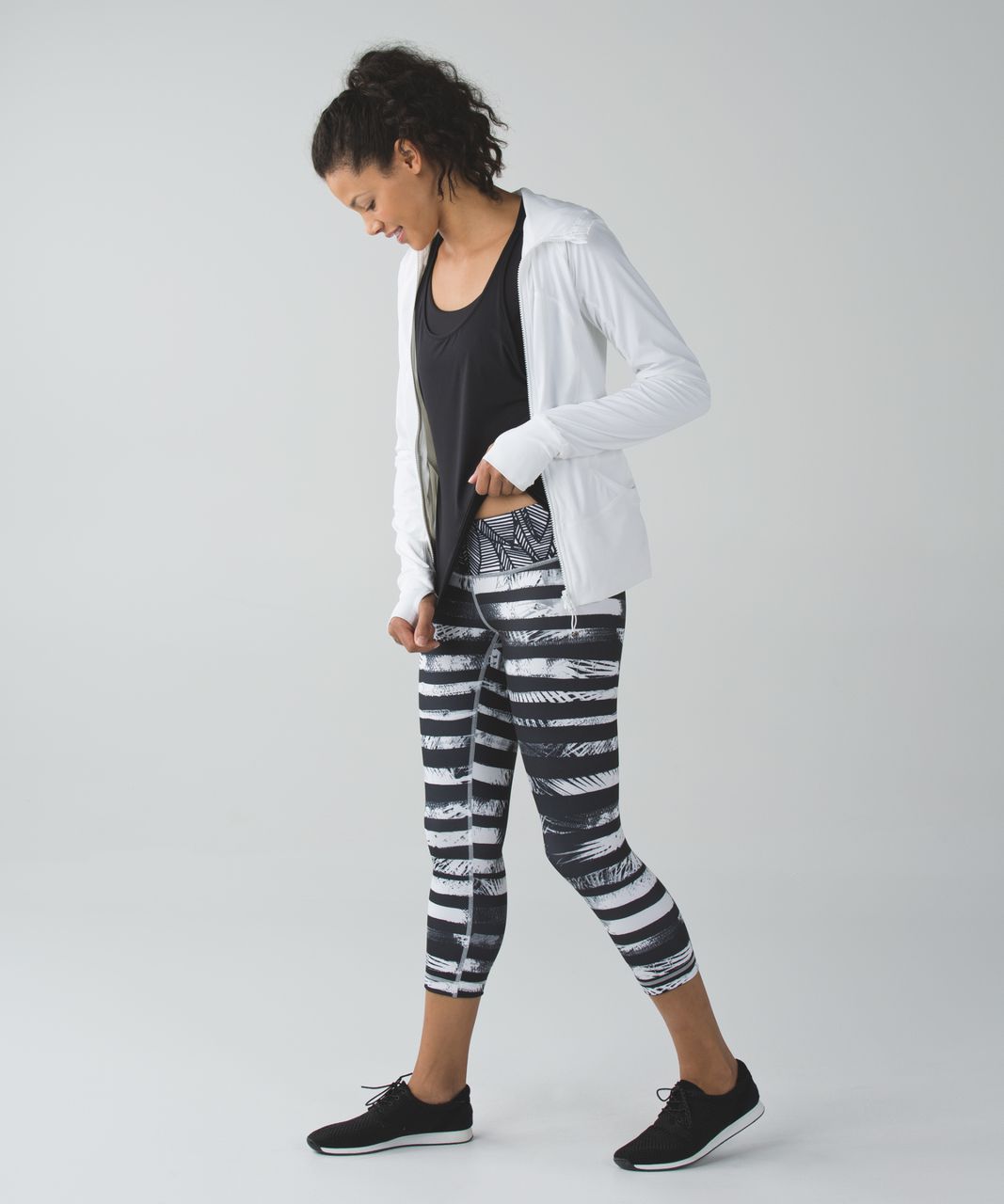 Lululemon Wunder Under Crop II *Full-On Luon - Shady Palms Black White /  Banana Leaf White Black / Gingham Luon White Black - lulu fanatics