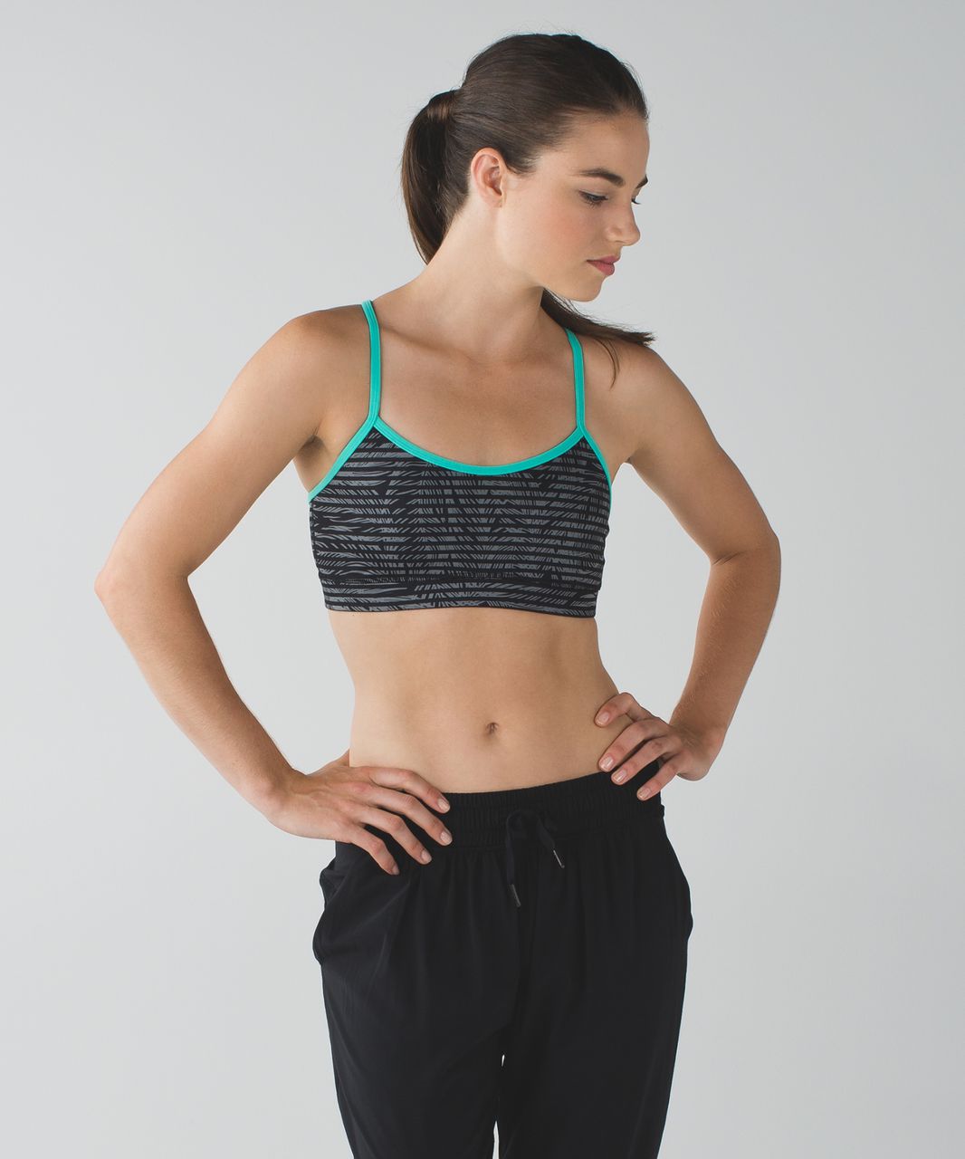 Lululemon Flow Y Bra IV - Stripe Play Slate Black / Bali Breeze / Black