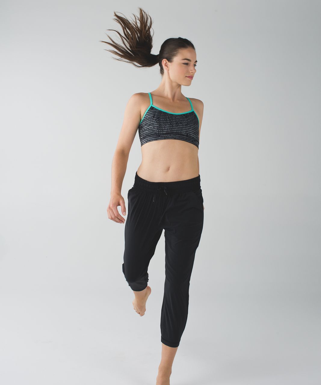 Lululemon Flow Y Bra IV - Stripe Play Slate Black / Bali Breeze / Black