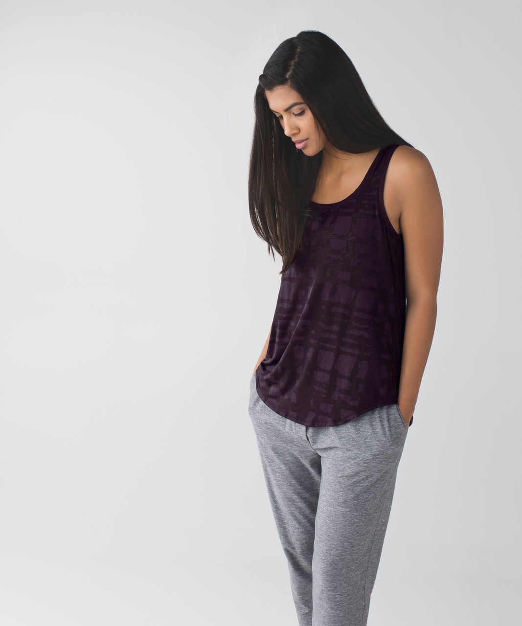 Lululemon Go Om Tank - Ghost Weave Burnout Black Cherry / Mini Ghost Weave Burnout Black Cherry