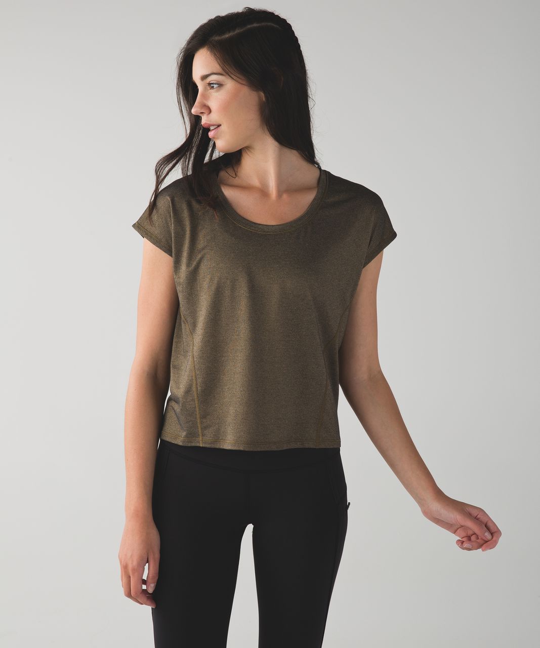 Lululemon Sweaty Or Not Crop Tee - Heathered Black / Gold