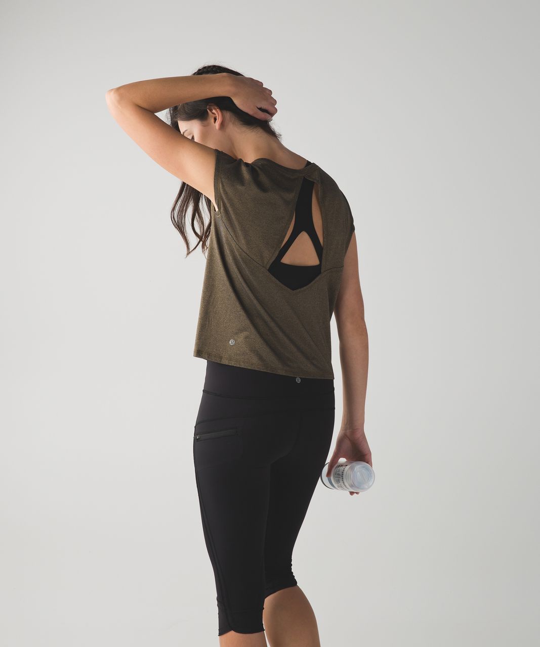 Lululemon Sweaty Or Not Crop Tee - Heathered Black / Gold