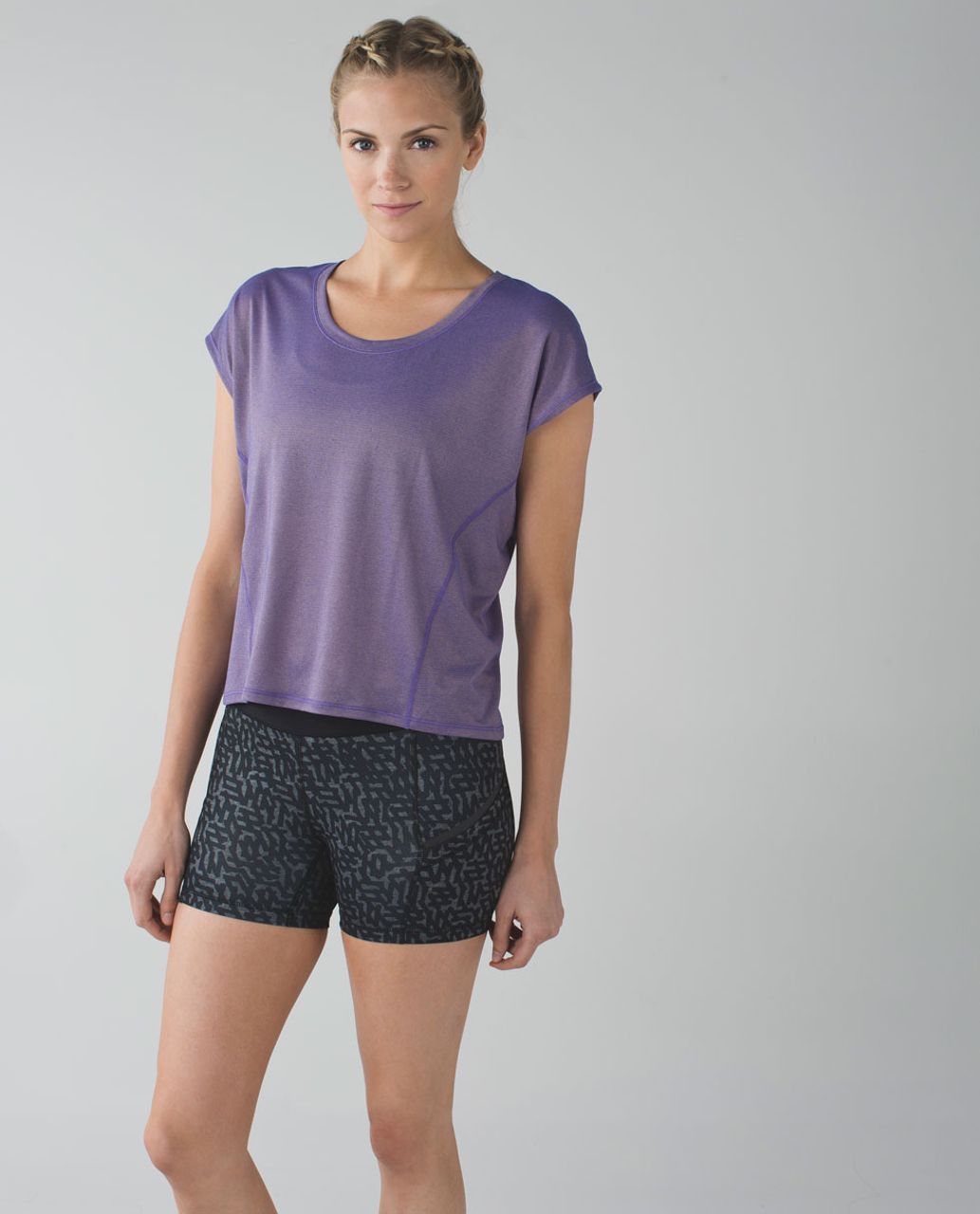 Lululemon Sweaty Or Not Crop Tee - Heathered Iris Flower / Gold