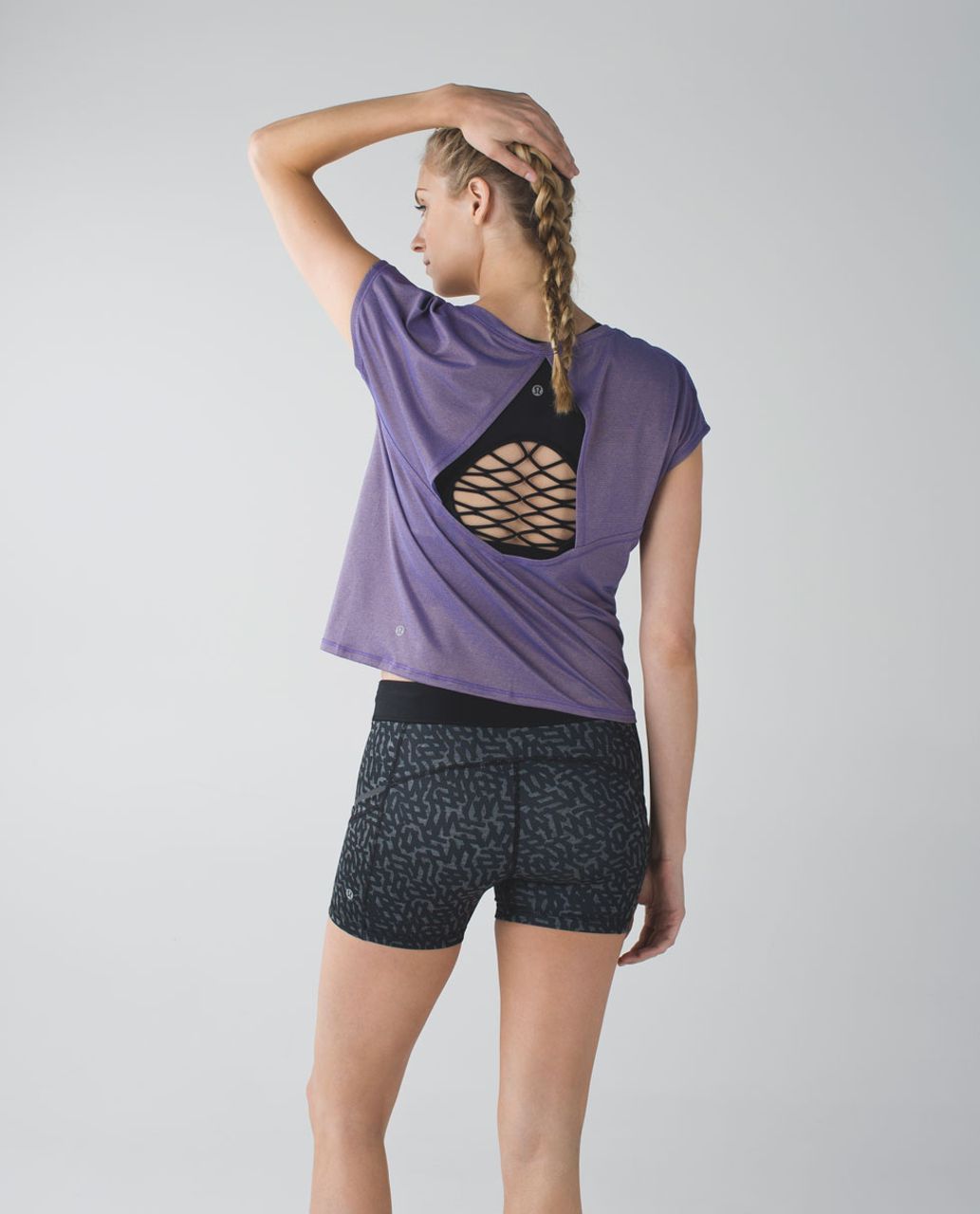 Lululemon Sweaty Or Not Crop Tee - Heathered Iris Flower / Gold