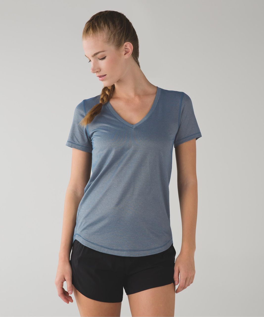 Lululemon What The Sport Tee - Heathered Poseidon / Gold