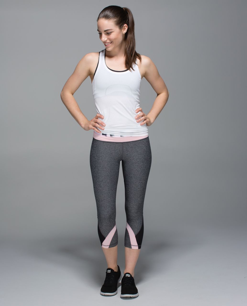 Lululemon Run:  Inspire Crop II (Mesh) - Heathered Black / Sunset Stripe Blush Quartz Multi