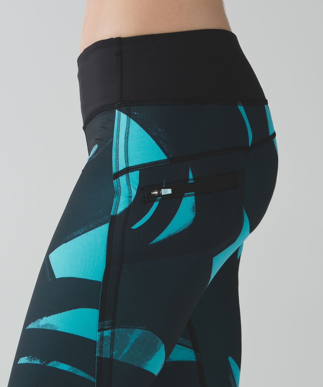 Lululemon Run:  Top Speed Crop - Back Spin Stroke Peacock Blue Black / Black