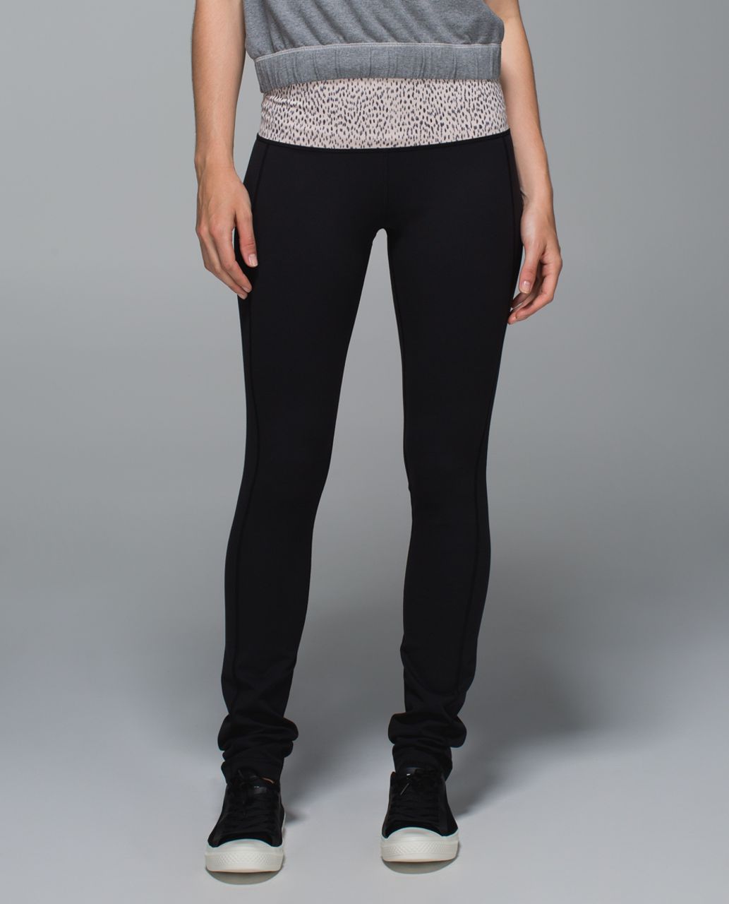 Lululemon Skinny Groove Pant II *Full-On Luon (Roll Down) - Black / Dottie Dash Grain Black