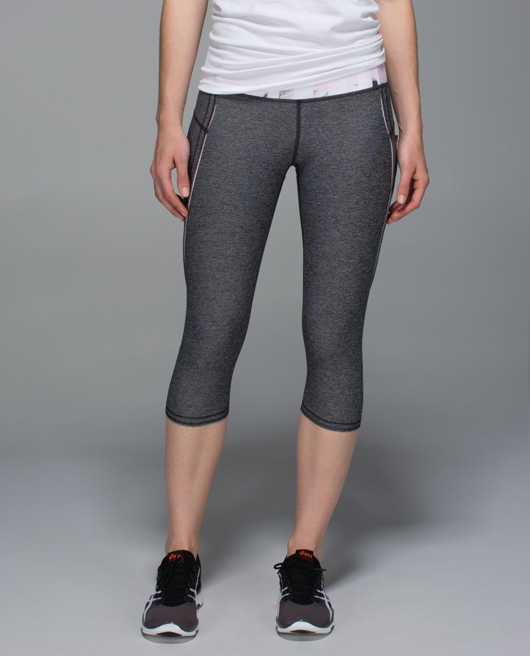 Lululemon Run:  Top Speed Crop - Heathered Black / Sunset Stripe Blush Quartz Multi