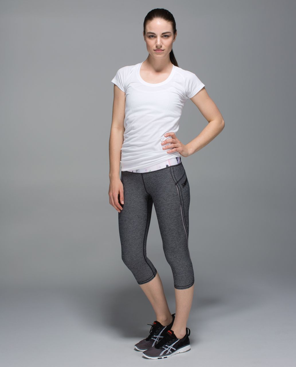 Lululemon Run:  Top Speed Crop - Heathered Black / Sunset Stripe Blush Quartz Multi