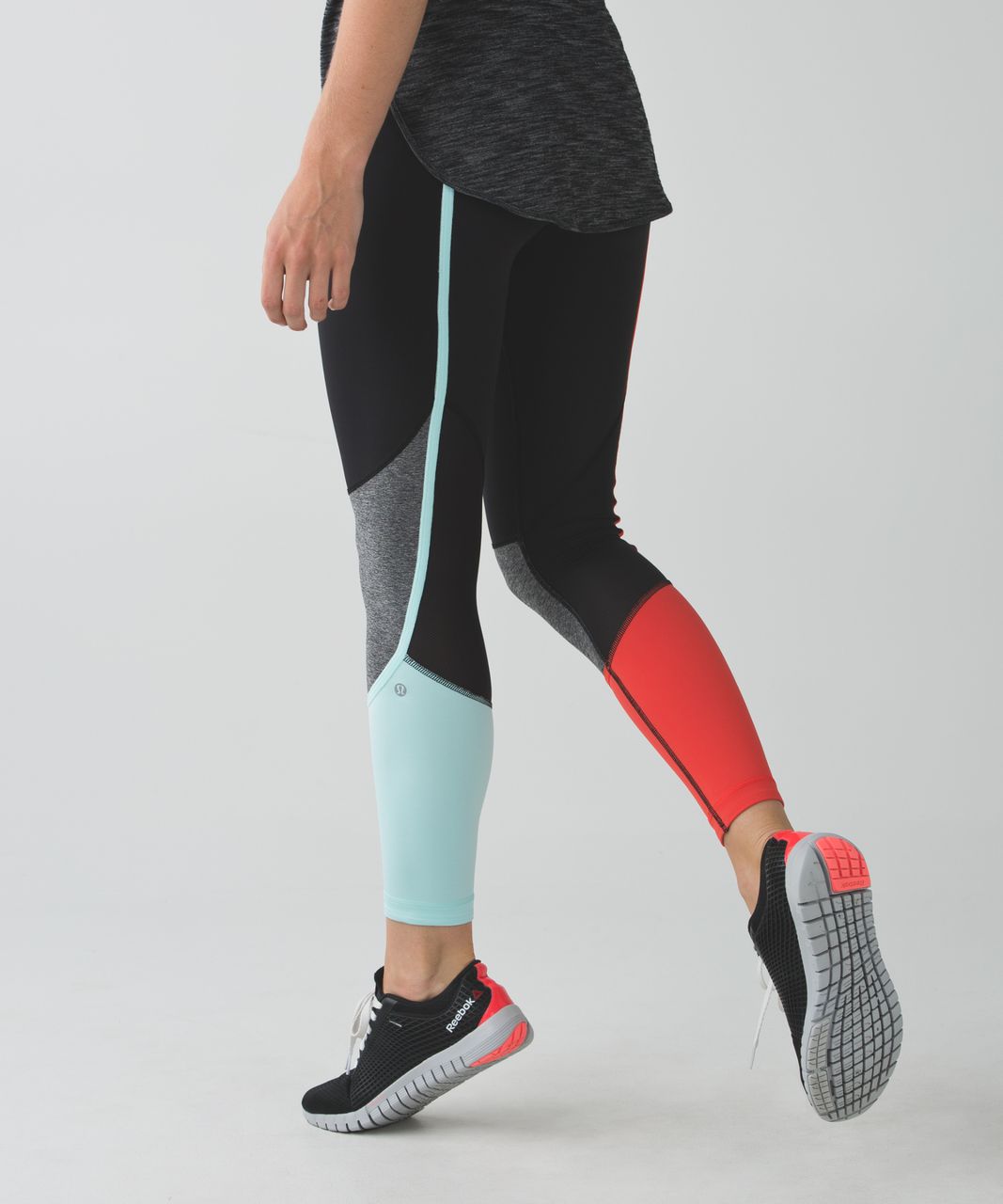 Lululemon Pedal To The Medal 7/8 Tight - Black / Alarming / Tranquil Blue