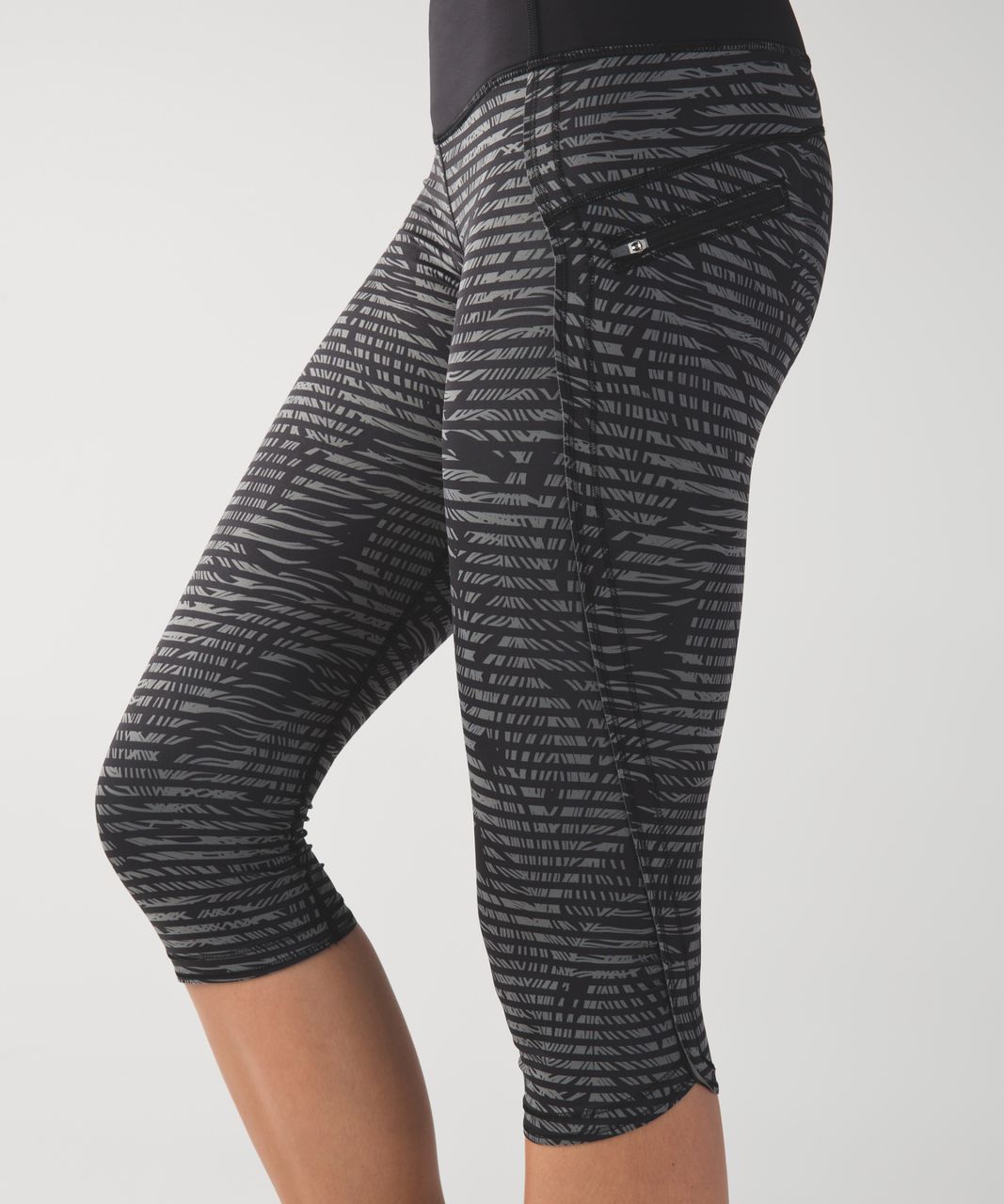 Lululemon Run: Top Speed Crop Stripe Play Slate Black Leggings Size 4