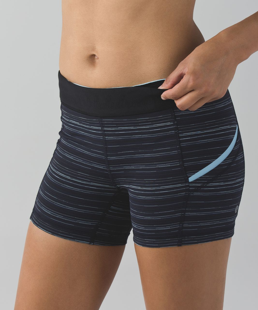 Lululemon What The Sport Short - Cyber Stripe Naval Blue Black