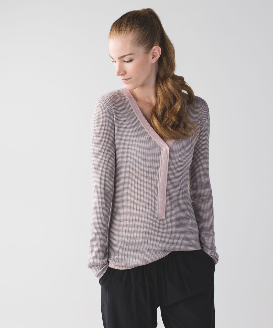 Lululemon Find Your Mantra Henley - Heathered Medium Grey / Heathered Mink Berry