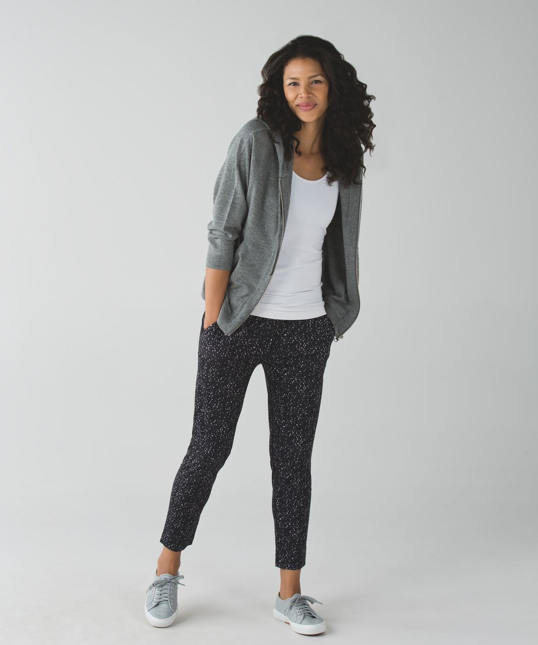 Lululemon Jet Crop (Slim) (Luon 19) - Heathered Herringbone Heathered  Black Black - lulu fanatics