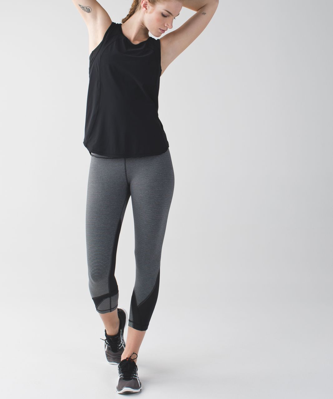 Lululemon Run:  Inspire Crop II *All Luxtreme - Mini Pop Stripe Heathered Slate Black / Black / Ghost Dot Dark Slate Black