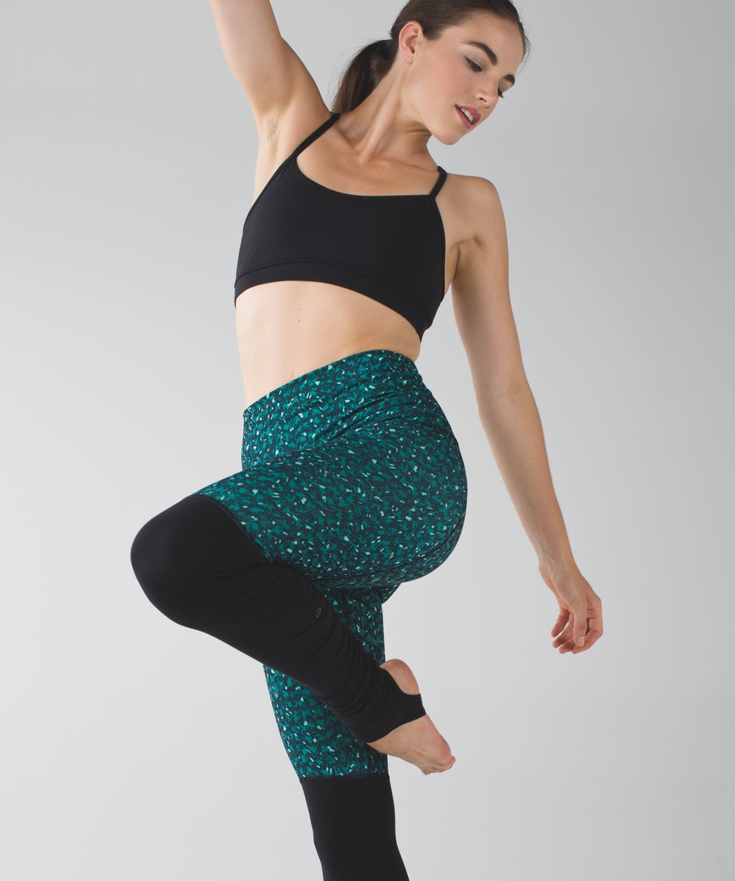 Lululemon Wunder Under Pant (Stirrup) - Mountain Peaks Black Forage Teal / Heathered Forage Teal