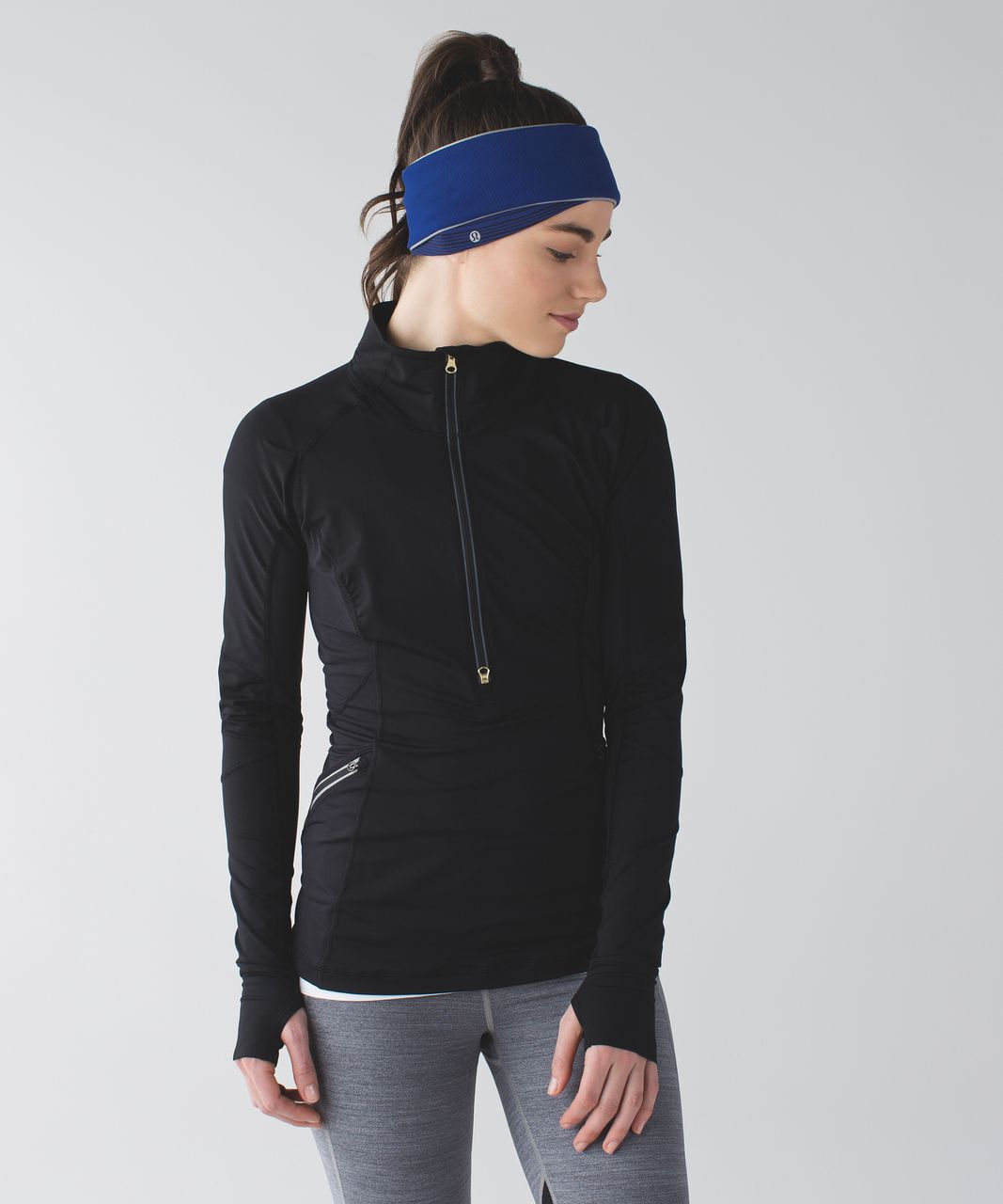 Lululemon Run And Done Ear Warmer - Kanto Stripe Sapphire Blue Black