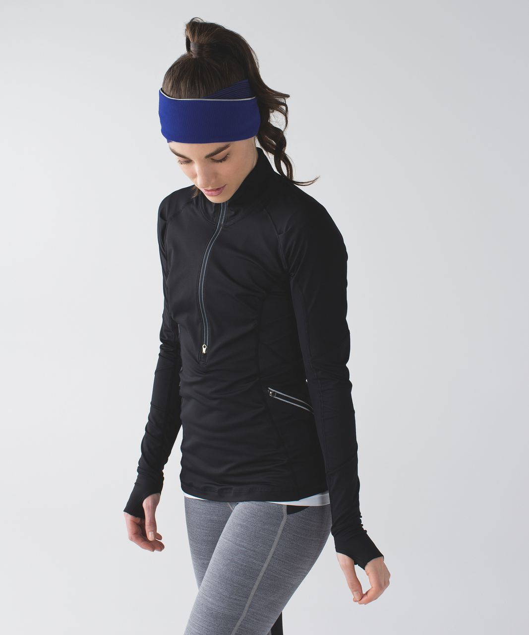 Lululemon Run And Done Ear Warmer - Kanto Stripe Sapphire Blue Black